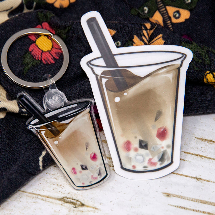 Dice Boba Tea Keychain & Sticker Gift Set